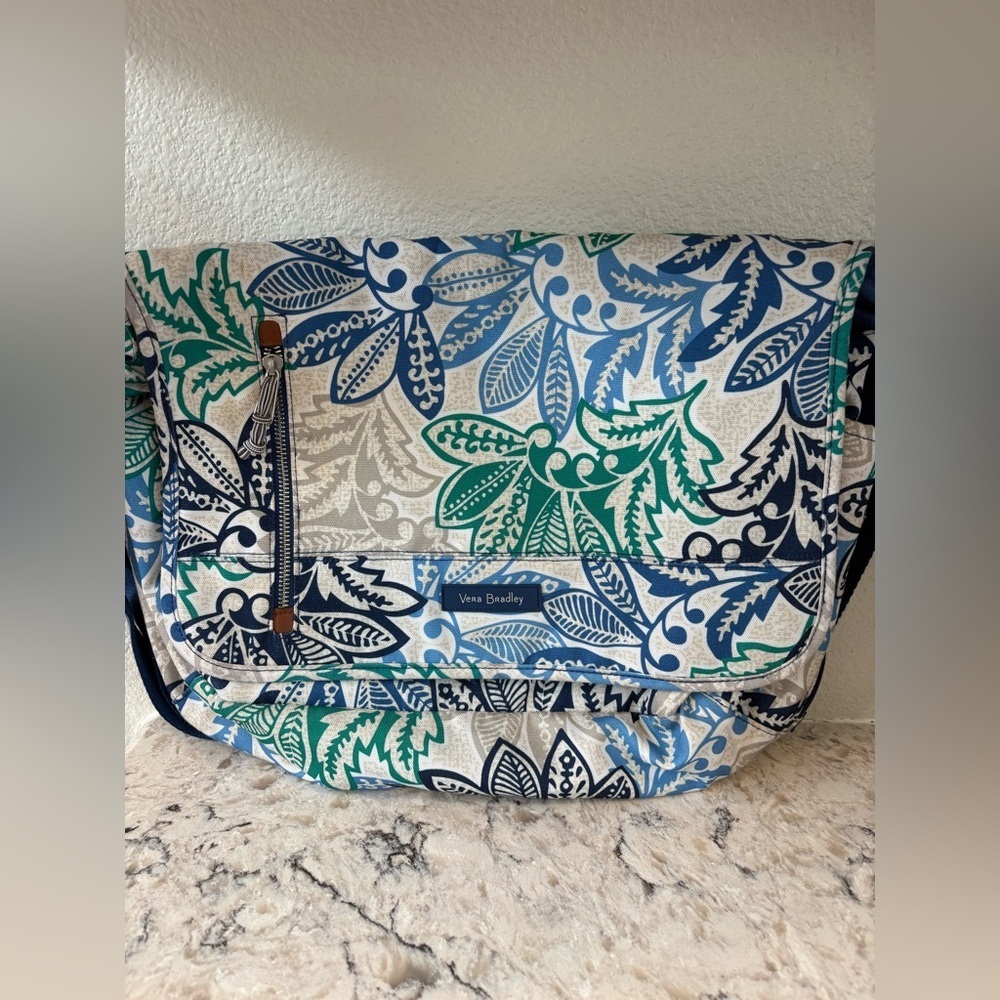 Vera Bradley Blue and Green Leaf Pattern Laptop Bag
